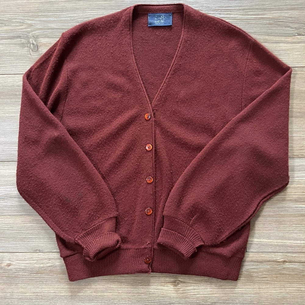 Vintage Arnold Palmer Robert Bruce Burgundy Wool Mens Cardigan‎ Large - Picture 2 of 5